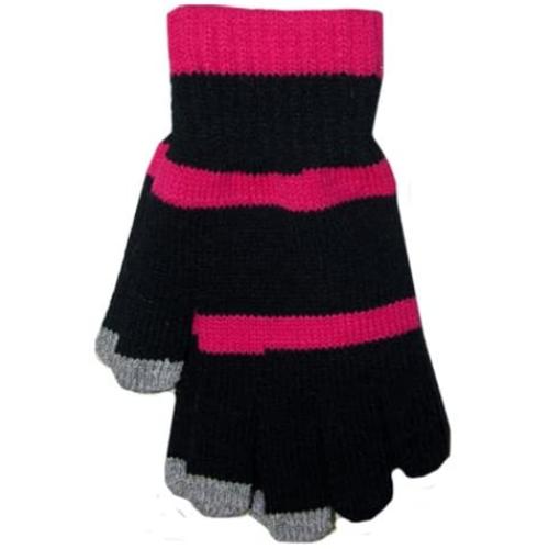 Boss Tech Products Knit Touchscreen Gloves with Conductive Fingertips for Use with All Touchscreen Electronic Devices- Black and Pink