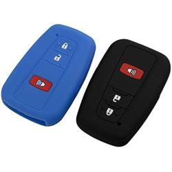 Lcyam Black Blue Soft Material Silicone Key Fob Cover Case 3 Button Fits for Toyota Prius Avalon Corolla Camry RAV4 Smart Keyless Remote