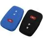 Lcyam Black Blue Soft Material Silicone Key Fob Cover Case 3 Button Fits for Toyota Prius Avalon Corolla Camry RAV4 Smart Keyless Remote