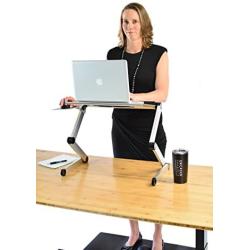 WorkEZ Cool Adjustable Laptop Cooling Stand & Lap Desk Tray for Bed Couch with 2 Fans 3 USB Ports Mouse Pad. Ergonomic aluminum height tilt angle macbook riser portable standing desk converter,Silver