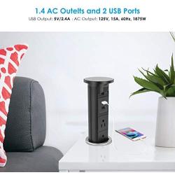 Pop Up Outlet for Countertop, Electric Pop Up Power Strip for Kitchen Counters, 2-3/8inch Grommet Outlet, Pop Up Power Center with 4 Outlet and 2 USB Ports.