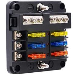 BlueFire 6 Way Blade Fuse Box Fuse Box Holder Standard Circuit Fuse Holder Box Block with LED Light Indication & Protection Cover for Car Boat Marine Trike Car Truck Vehicle SUV Yacht RV