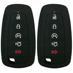 2pcs Black Silicone 5 Buttons Smart Key Fob Cover Keyless Holder Compatible with Ford Mustang 2018 2019 2020 F150 F250 F350 F450 F550 Edge Explorer Expedition (Black Black)
