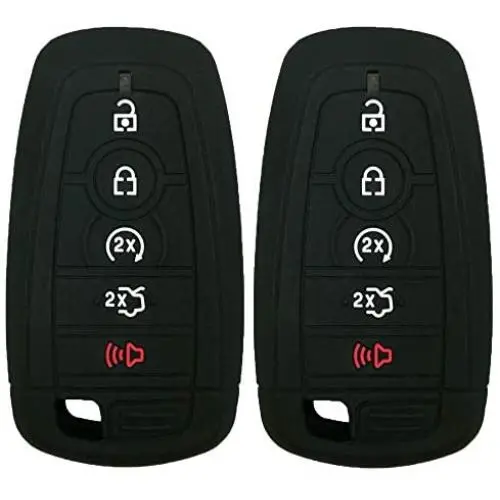 2pcs Black Silicone 5 Buttons Smart Key Fob Cover Keyless Holder Compatible with Ford Mustang 2018 2019 2020 F150 F250 F350 F450 F550 Edge Explorer Expedition (Black Black)