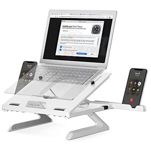 Laptop Stand Ergonomic, Jelly Comb Multi-Angle Adjustable Laptop Riser with Built-in Foldable Legs and Phone Holder, Ventilated Notebook Stand Tray for MacBook, Desktop Computer, Tablet (White)