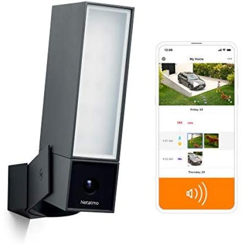 Netatmo Smart Outdoor Security Camera with 105-dB Siren, Wi-Fi, Integrated Floodlight, Movement Detection, Night Vision, Without Fees, NOC-S-US