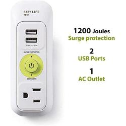 1 AC Outlet 2 USB Ports Surge Protector Power Strip 1200 Joules, Ideal Plug for Mobile Devices and Personal Electronics - White