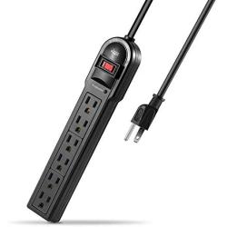 KMC 6-Outlet Surge Protector Power Strip 2-Pack, 900 Joule, 4-Foot Cord, Overload Protection, Black