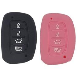 WEIBISS 2pcs 4 Buttons Key Fob Cover Case Protector Shell Remote Jacket Keyless Entry Holder Bag for Hyundai 2018 2017 2016 Tucson Elantra Sonata, Black Pink