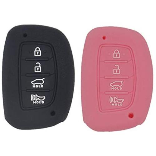 WEIBISS 2pcs 4 Buttons Key Fob Cover Case Protector Shell Remote Jacket Keyless Entry Holder Bag for Hyundai 2018 2017 2016 Tucson Elantra Sonata, Black Pink