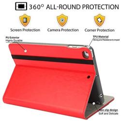 New iPad Mini Case 5th Generation with Pencil Holder - Mini iPad 4 Leather Stand Folio - Wallet Pocket - Handle Strap - Soft TPU Back Cover Auto Sleep/Wake for 7.9 Inch iPad Mini 4/5 (Red)