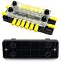 2 Row Terminal Grounding Bus Bar with 2 Studs 6 Groundings Per Row Marine Ground Power Distribution Terminal Block with Cover