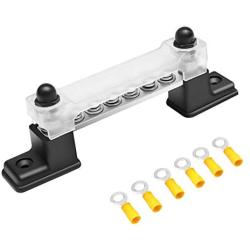 PSEQT 6 Way Bus Bar Terminal Block with Cover & Connectors 150A Ground Power Distribution for Car Boat Trailer RV (1Pcs)