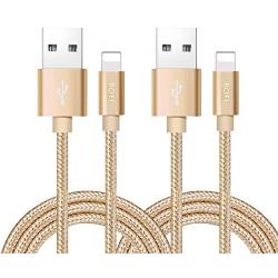 RoFI Compatible Phone Cable, [2Pack] 2FT Nylon Braided Fast Charging USB Cord Replcement for Phone X 8 8 Plus 7 7 Plus 6s 6s Plus 6 6 Plus 5 5S 5C SE Pad Air Mini and More (2 Pack Gold, 2 FT)