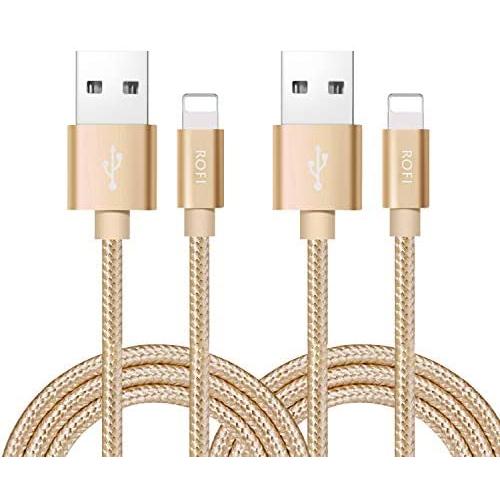 RoFI Compatible Phone Cable, [2Pack] 2FT Nylon Braided Fast Charging USB Cord Replcement for Phone X 8 8 Plus 7 7 Plus 6s 6s Plus 6 6 Plus 5 5S 5C SE Pad Air Mini and More (2 Pack Gold, 2 FT)