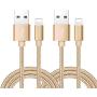 RoFI Compatible Phone Cable, [2Pack] 2FT Nylon Braided Fast Charging USB Cord Replcement for Phone X 8 8 Plus 7 7 Plus 6s 6s Plus 6 6 Plus 5 5S 5C SE Pad Air Mini and More (2 Pack Gold, 2 FT)