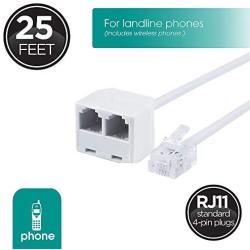 Power Gear 76572 Dual Jack Phone Cord, 25 ft. (White)