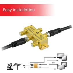 GE Digital 4-Way Coaxial Cable Splitter, 2.5 GHz 5-2500 MHz, RG6 Compatible, Works with HD TV, Satellite, High Speed Internet, Amplifier, Antenna, Gold Plated Connectors, Corrosion Resistant, 33527