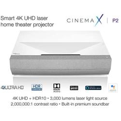 Optoma CinemaX P2 Smart 4K UHD Laser Projector for Home Theater 3000 Lumens Superior Image with Laser & 6-Segment Color Wheel