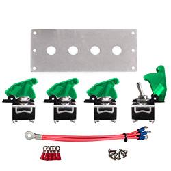 MGI SpeedWare 4 Gang Metal Toggle Switch Panel, Safety Flip Covers (Green)