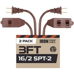 3 Ft Brown Extension Cord 2 Pack - 16/2 Durable Electrical Cable