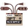 3 Ft Brown Extension Cord 2 Pack - 16/2 Durable Electrical Cable