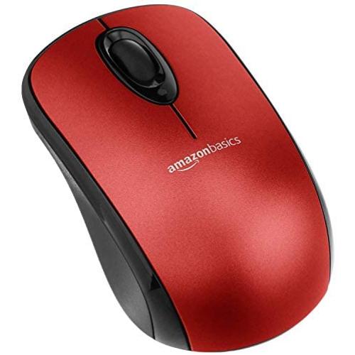 Amazon Basics Wireless Computer Mouse with USB Nano Receiver - Red