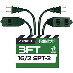 3 Ft Green Extension Cord 2 Pack - 16/2 Durable Electrical Cable with 3 Power Outlets - Great for Powering Christmas Decorations