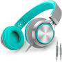 AILIHEN C8 Wired Headphones with Microphone and Volume Control Folding Lightweight Headset for Cellphones Tablets Smartphones Chromebook Laptop Computer PC Mp3/4 (Grey/Mint)