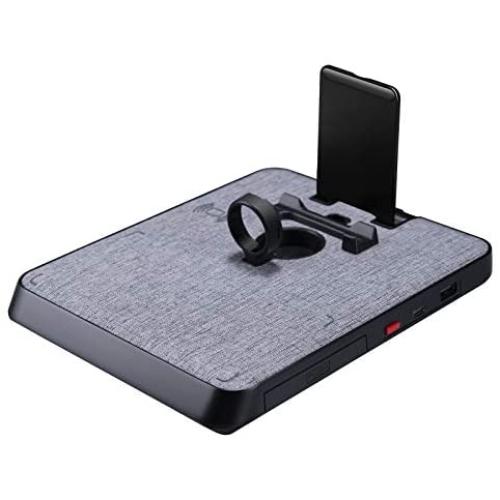 PITAKA 6-in-1 Wireless Charging Stand, Dual-Port Connector Wireless Charging Dock [Air Omni Lite] Crafted from Zinc Alloy and Grey Cloth, Wireless Charging Station for Multiple Devices - Grey