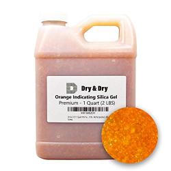 Dry & Dry [1 Quart Premium Orange Indicating Silica Gel Desiccant Beads(Industry Standard 2-4 mm) - Rechargeable Silica Gel Beads(2 LBS)