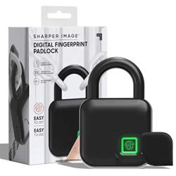 SHARPER IMAGE Fingerscan Digital Padlock, Biometric Keyless Code-Free Smart Lock, Rechargeable and IP66 Waterproof, Swing Panel