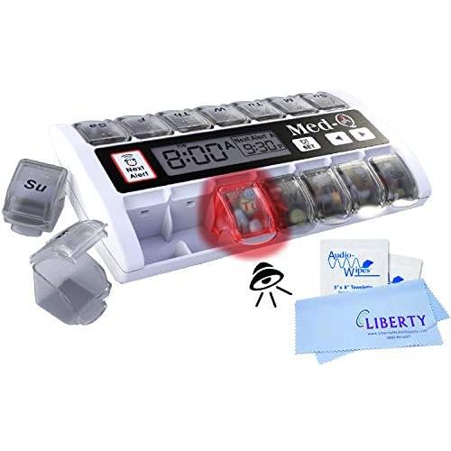 Med-Q Digital Pill Box Dispenser with Liberty Cloth and 2 Electronic Wipes