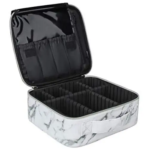 Chomeiu Marble Makeup Bag, Travel Makeup Case with Adjustable Dividers for Cosmetics Tools (Mar-white)
