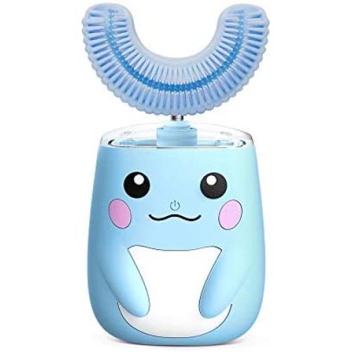 Automatic Electric Toothbrush Kids with U Shaped Brushes, Autobrush Toothbrush Soft Silica Gel Brush Head, 6 Gear Speed, U Type Whitening Toothbrush, Aged 2-8 (Blue)
