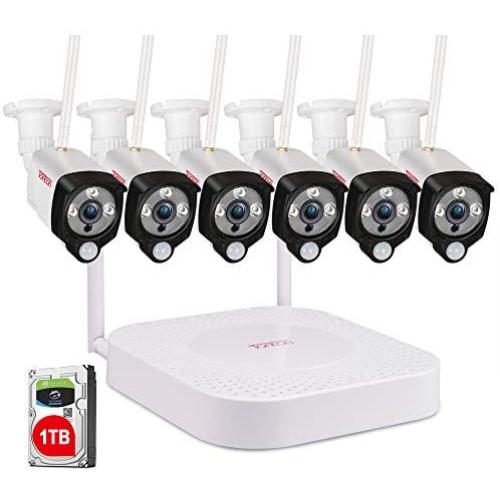 [2 Way Audio] Tonton 1080P Full HD Security Camera System Wireless,8CH NVR Recorder with 1TB HDD and 6PCS 2MP Outdoor Indoor Bullet Cameras with PIR Sensor,Plug and Play,Easy Installation(White)