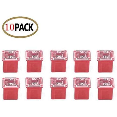 10 Pc Automotive LOW PROFILE JCASE Fuse 50 Amp Fuse Kit for Ford, Chevy/GM, Nissan, and Toyota Pickup Trucks, Cars and SUVs