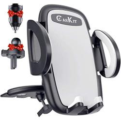CarKit 2-in-1 Ultimate Hands Free Car Phone Holder Mount [with Bonus Car Charger] | Easy Clamp CD Phone Holder for Car & Clip Car Vent Phone Mount Fits for iPhone, Samsung, LG and Other Smartphones