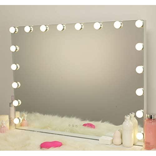 AMST Vanity Mirror with lights, Hollywood LED Makeup Mirror with Touch Screen Switch, 3 Color Changing Light & USB Port, Large Cosmetic Mirror, 18 Dimmable Bulbs, L31.5 X H23.62 Inch