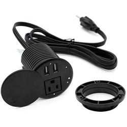 Power Grommet for Desk, Recessed Hidden Mounted Desktop Power Data Outlet with Cover 1 AC Outlets and 2 USB Ports 6.5 ’ft Heavy Duty Power Cord