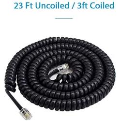Phone Cord Landline,SHONCO 2 Pack Black Coiled Telephone Handset Cord 23 Ft Uncoiled / 3 ft Coiled Telephone Cord Line Wire Telephone Accessory