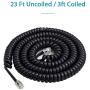 Phone Cord Landline,SHONCO 2 Pack Black Coiled Telephone Handset Cord 23 Ft Uncoiled / 3 ft Coiled Telephone Cord Line Wire Telephone Accessory