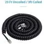 Phone Cord Landline,SHONCO 2 Pack Black Coiled Telephone Handset Cord 23 Ft Uncoiled / 3 ft Coiled Telephone Cord Line Wire Telephone Accessory
