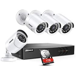 ANNKE 8 Channel Security Camera System 5-in-1 5MP lite H.265+ DVR with 1TB Surveillance Hard Disk Drive and (4) Weatherproof HD-TVI Bullet Cameras with IR-cut Night Vision LEDs, Instant email alert-Y200