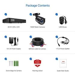 ZOSI H.265+1080p Home Security Camera System,8 Channel 5MP-Lite CCTV DVR with 4 x 1920TVL Weatherproof Surveillance Bullet Camera Outdoor/Indoor with 80ft Night Vision,Remote Access, Motion Alerts