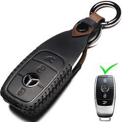 Leather Mercedes-Benz Key Fob Cover, Suit for Keyless Remote Control for Benz A C E S Class Series and GLK CLA GLA GLC GLE CLS SLK AMG Series etc (A-Black)
