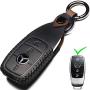 Leather Mercedes-Benz Key Fob Cover, Suit for Keyless Remote Control for Benz A C E S Class Series and GLK CLA GLA GLC GLE CLS SLK AMG Series etc (A-Black)