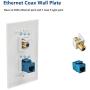 Ethernet Coax Wall Plates, 2 Pack Cat6 RJ45 Coax Wall Plate 1 Ethernet Port and 1 Gold-Plated TV Coax F Type Port RFAdapter for Satellite and TV, White