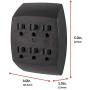 GE 6 Adapter, 3 Prong Outlets, Grounded, Wall Charger, Charging Station, Black, 54840, 1 Pack