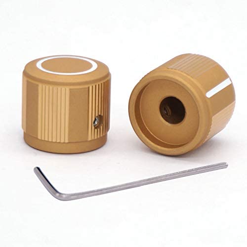 Taiss/ 2pcs Golden color Aluminum Rotary Electronic Control Potentiometer Knob For 6 mm Diameter Shaft, Volume Control Knob, Audio knob, Guitar Knob，Switch Knob, 19mm dia. x 17mm height Knob-1